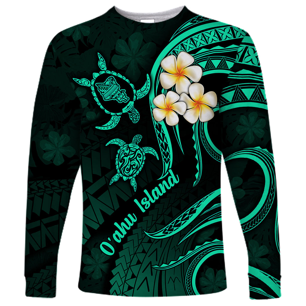 Hawaii Long Sleeve Shirt Oahu Islands Pacific Plumeria Turquoise Vibe LT9 Unisex Turquoise - Polynesian Pride