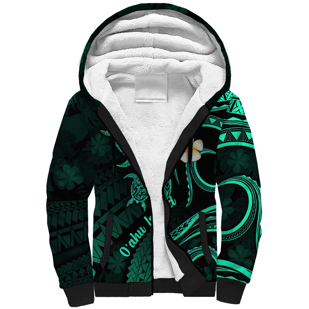 Hawaii Sherpa Hoodie Oahu Islands Pacific Plumeria Turquoise Vibe LT9 Unisex Turquoise - Polynesian Pride