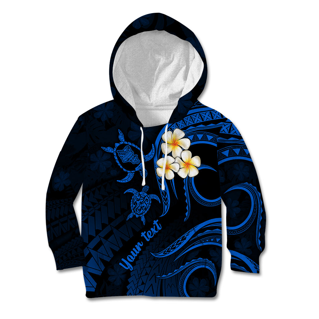 Personalised Oahu Hawaii Kid Hoodie Polynesian Tattoo and Pacific Plumeria Blue Vibe LT9 Hoodie Blue - Polynesian Pride