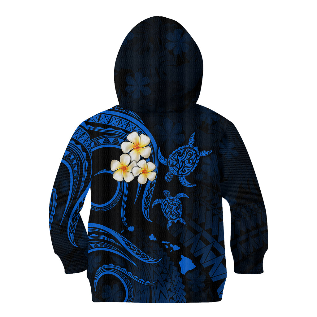 Personalised Oahu Hawaii Kid Hoodie Polynesian Tattoo and Pacific Plumeria Blue Vibe LT9 - Polynesian Pride