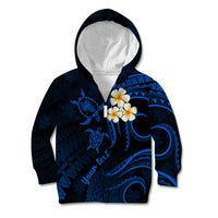 Personalised Oahu Hawaii Kid Hoodie Polynesian Tattoo and Pacific Plumeria Blue Vibe LT9 Zip Hoodie Blue - Polynesian Pride