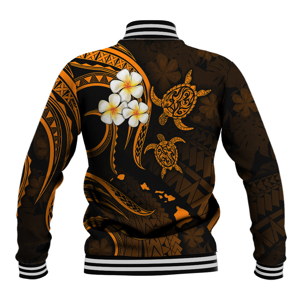 Personalised Oahu Hawaii Baseball Jacket Polynesian Tattoo and Pacific Plumeria Gold Vibe LT9 - Polynesian Pride