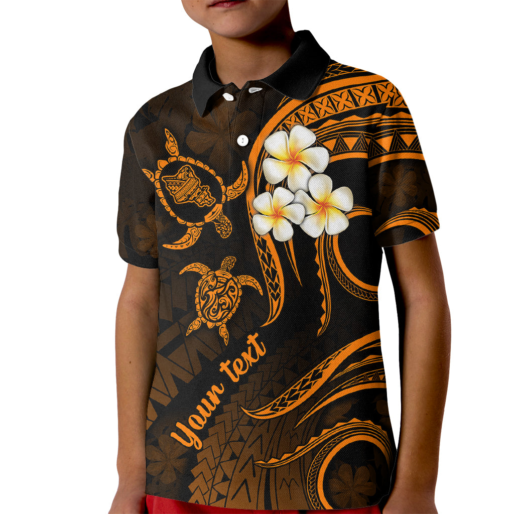 Personalised Oahu Hawaii Kid Polo Shirt Polynesian Tattoo and Pacific Plumeria Gold Vibe LT9 Kid Gold - Polynesian Pride