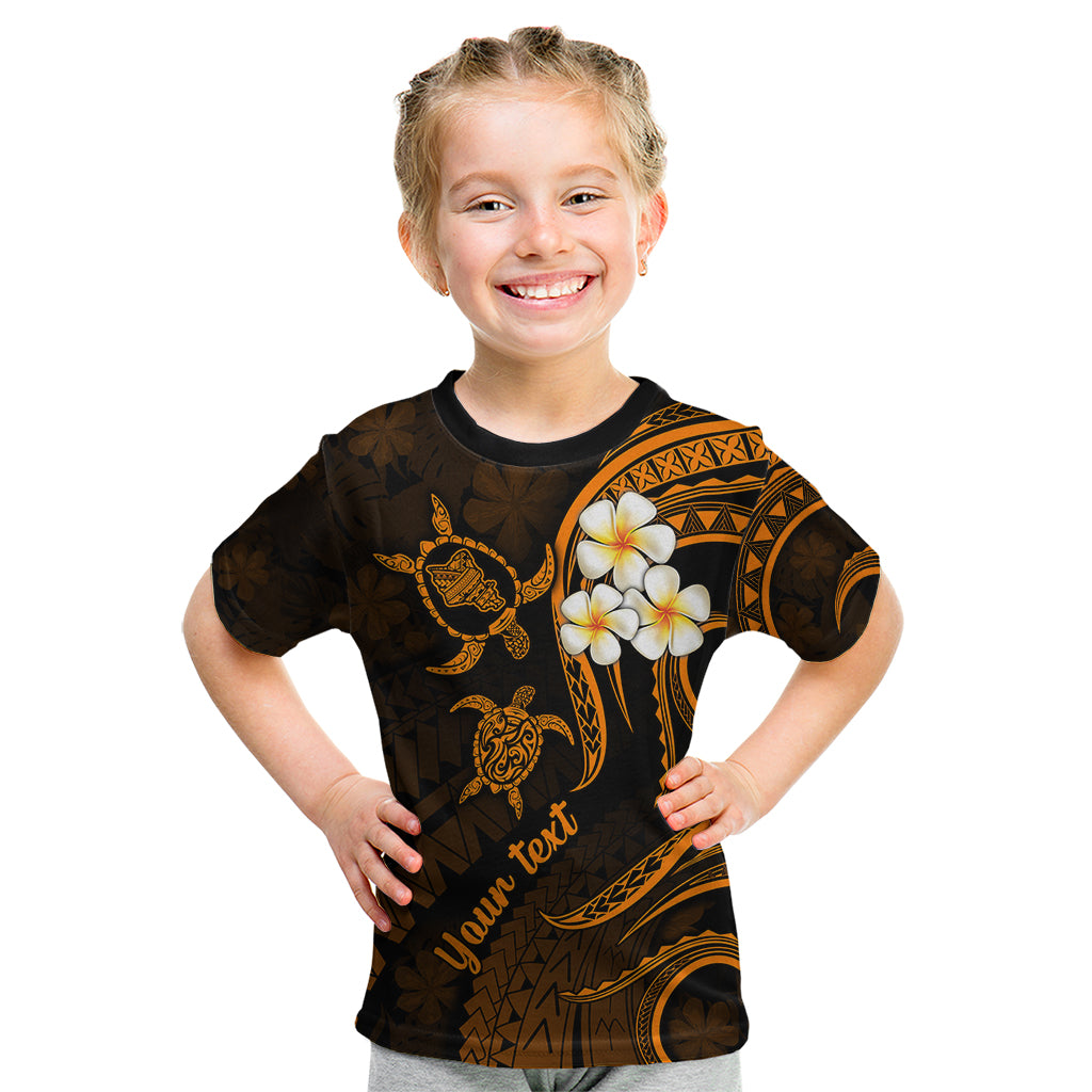 Personalised Oahu Hawaii Kid T Shirt Polynesian Tattoo and Pacific Plumeria Gold Vibe LT9 Gold - Polynesian Pride