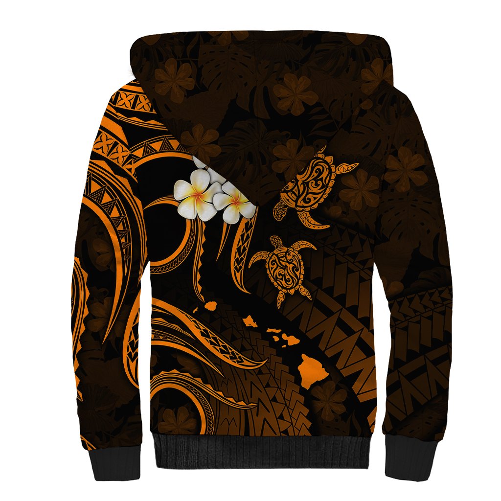 Personalised Oahu Hawaii Sherpa Hoodie Polynesian Tattoo and Pacific Plumeria Gold Vibe LT9 - Polynesian Pride