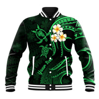 Personalised Oahu Hawaii Baseball Jacket Polynesian Tattoo and Pacific Plumeria Green Vibe LT9 Unisex Green - Polynesian Pride