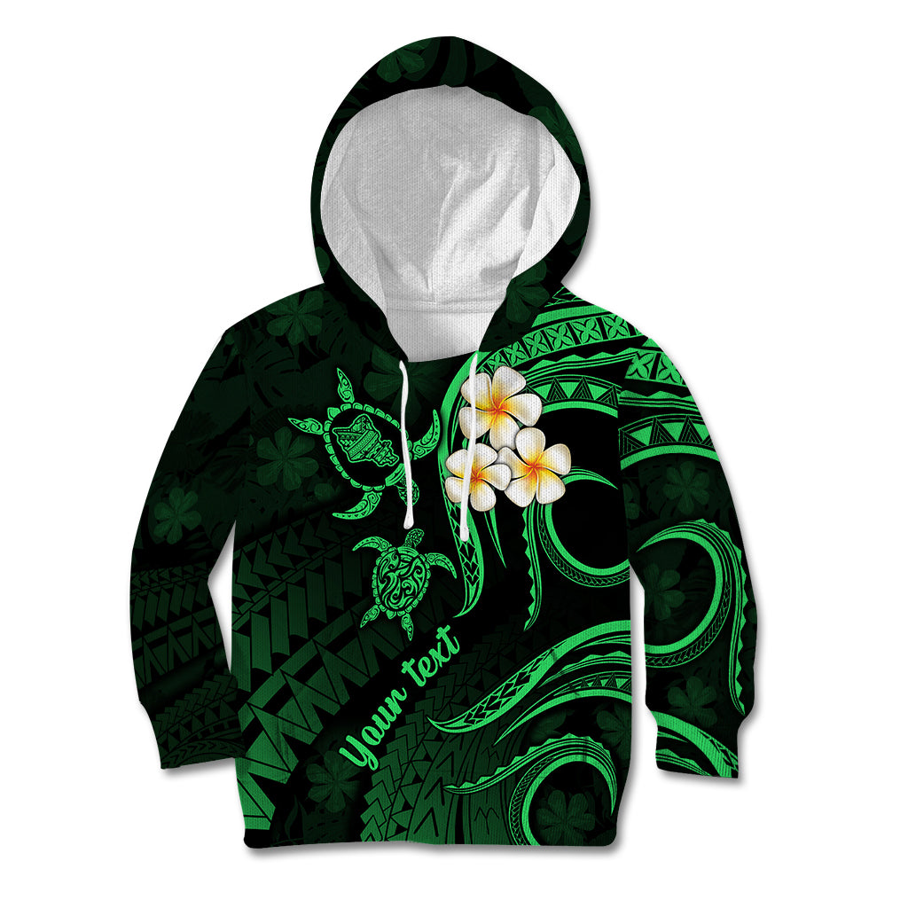 Personalised Oahu Hawaii Kid Hoodie Polynesian Tattoo and Pacific Plumeria Green Vibe LT9 Hoodie Green - Polynesian Pride