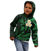 Personalised Oahu Hawaii Kid Hoodie Polynesian Tattoo and Pacific Plumeria Green Vibe LT9 - Polynesian Pride