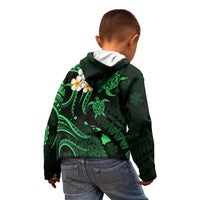 Personalised Oahu Hawaii Kid Hoodie Polynesian Tattoo and Pacific Plumeria Green Vibe LT9 - Polynesian Pride