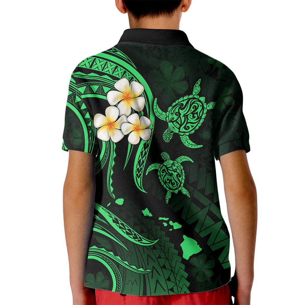 Personalised Oahu Hawaii Kid Polo Shirt Polynesian Tattoo and Pacific Plumeria Green Vibe LT9 - Polynesian Pride