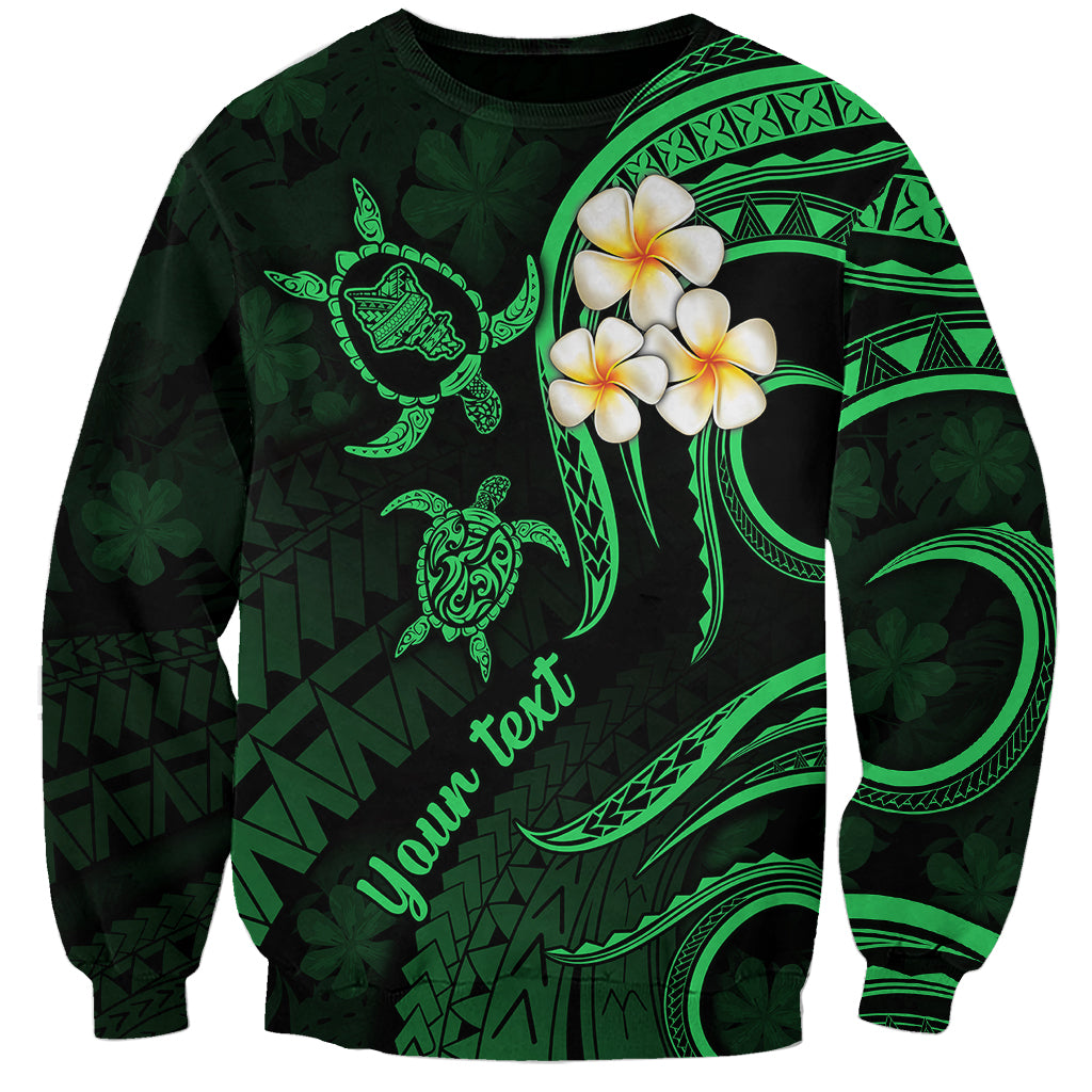 Personalised Oahu Hawaii Sweatshirt Polynesian Tattoo and Pacific Plumeria Green Vibe LT9 Unisex Green - Polynesian Pride