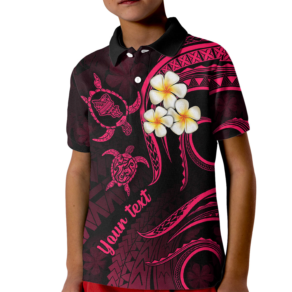 Personalised Oahu Hawaii Kid Polo Shirt Polynesian Tattoo and Pacific Plumeria Pink Vibe LT9 Kid Pink - Polynesian Pride