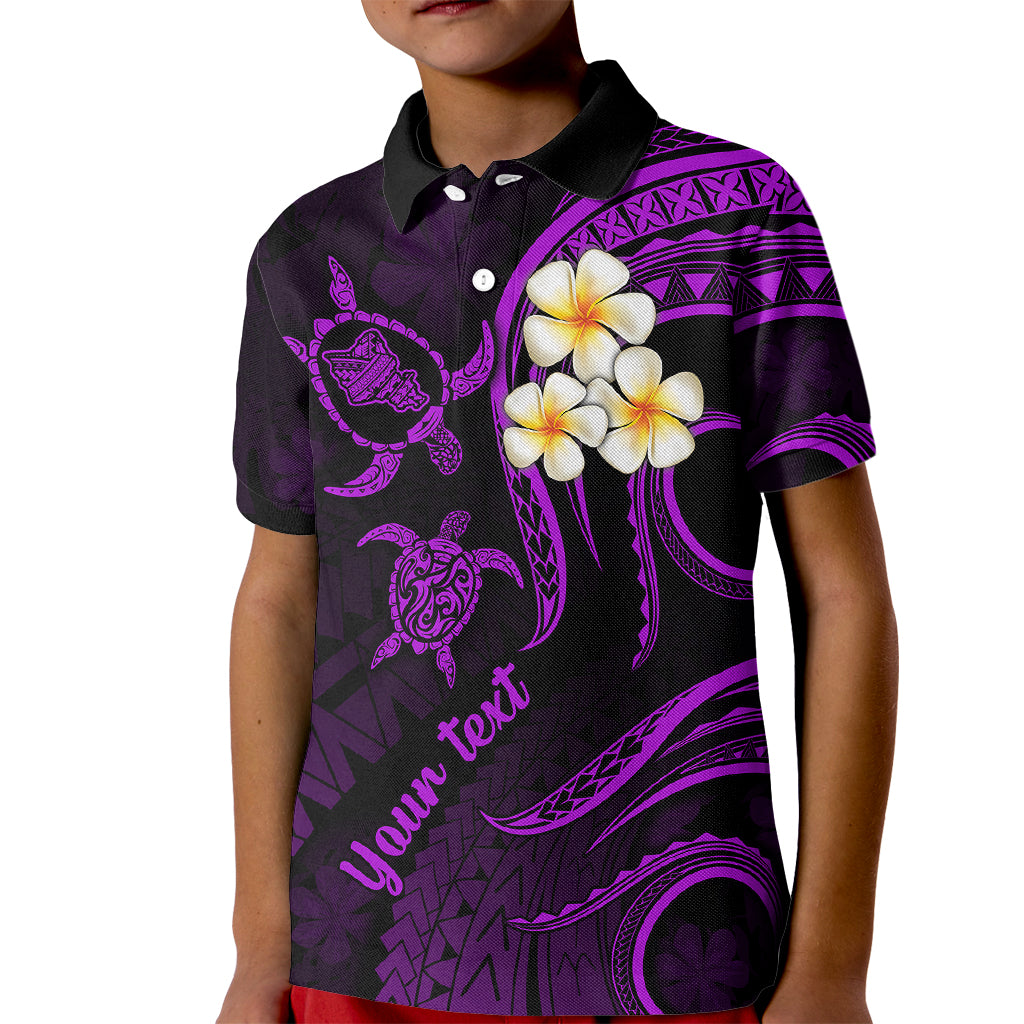 Personalised Oahu Hawaii Kid Polo Shirt Polynesian Tattoo and Pacific Plumeria Purple Vibe LT9 Kid Purple - Polynesian Pride