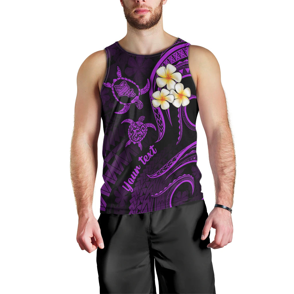 Personalised Oahu Hawaii Men Tank Top Polynesian Tattoo and Pacific Plumeria Purple Vibe LT9 - Polynesian Pride