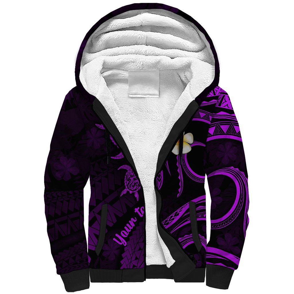 Personalised Oahu Hawaii Sherpa Hoodie Polynesian Tattoo and Pacific Plumeria Purple Vibe LT9 Unisex Purple - Polynesian Pride