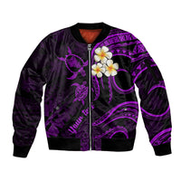 Personalised Oahu Hawaii Sleeve Zip Bomber Jacket Polynesian Tattoo and Pacific Plumeria Purple Vibe LT9 Unisex Purple - Polynesian Pride