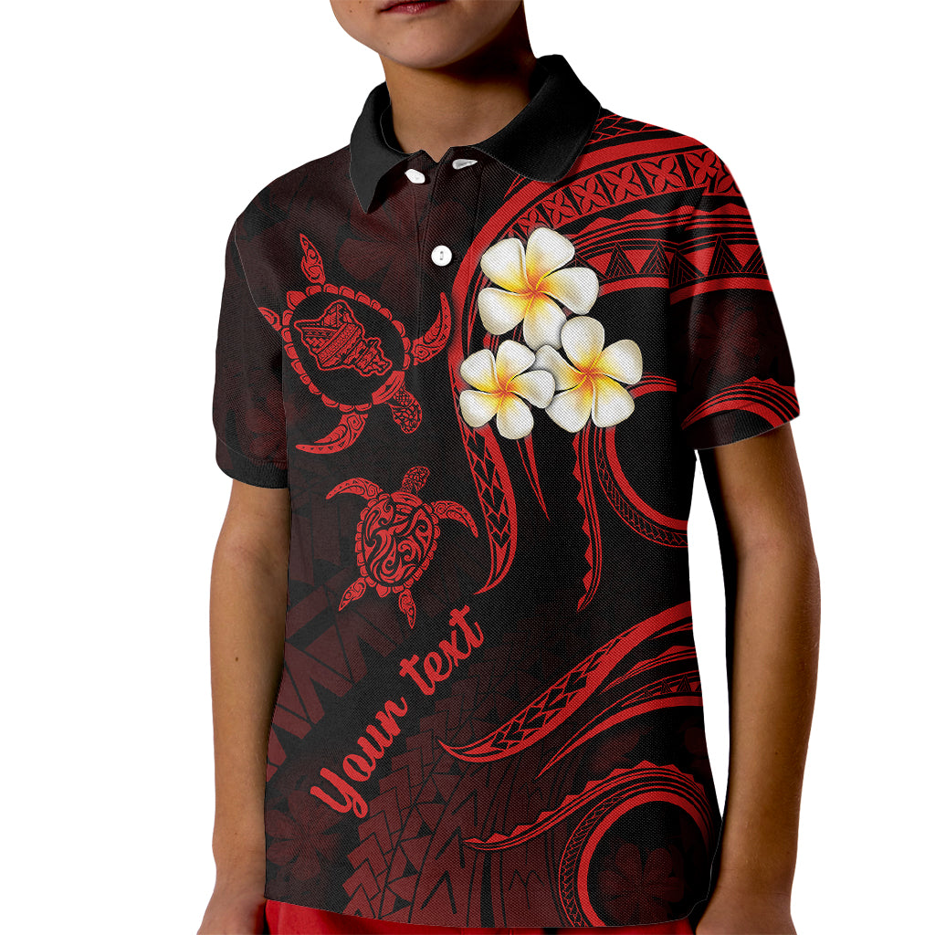 Personalised Oahu Hawaii Kid Polo Shirt Polynesian Tattoo and Pacific Plumeria Red Vibe LT9 Kid Red - Polynesian Pride