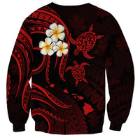 Personalised Oahu Hawaii Sweatshirt Polynesian Tattoo and Pacific Plumeria Red Vibe LT9 - Polynesian Pride