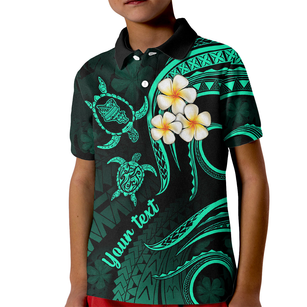 Personalised Oahu Hawaii Kid Polo Shirt Polynesian Tattoo and Pacific Plumeria Turquoise Vibe LT9 Kid Turquoise - Polynesian Pride