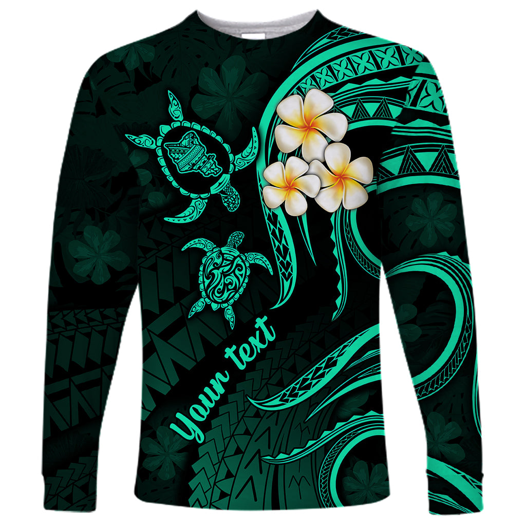 Personalised Oahu Hawaii Long Sleeve Shirt Polynesian Tattoo and Pacific Plumeria Turquoise Vibe LT9 Unisex Turquoise - Polynesian Pride