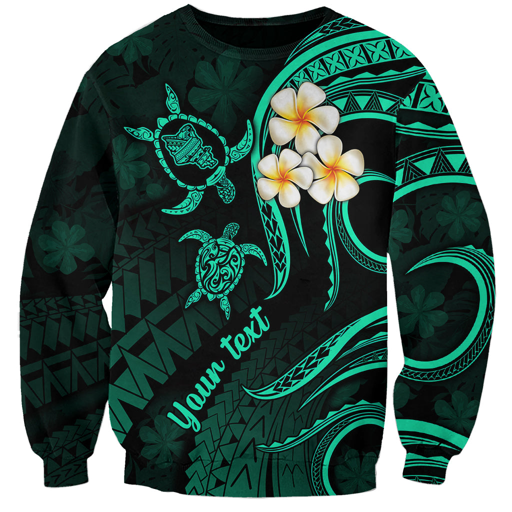 Personalised Oahu Hawaii Sweatshirt Polynesian Tattoo and Pacific Plumeria Turquoise Vibe LT9 Unisex Turquoise - Polynesian Pride