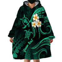 Personalised Oahu Hawaii Wearable Blanket Hoodie Polynesian Tattoo and Pacific Plumeria Turquoise Vibe LT9 - Polynesian Pride