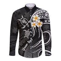 Personalised Oahu Hawaii Long Sleeve Button Shirt Polynesian Tattoo and Pacific Plumeria White Vibe LT9 Unisex White - Polynesian Pride