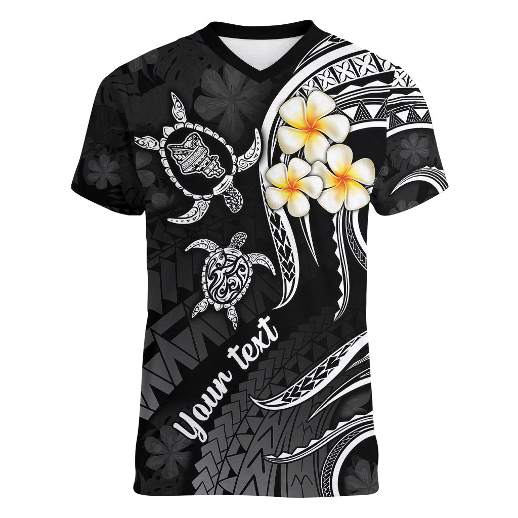 Personalised Oahu Hawaii Women V Neck T Shirt Polynesian Tattoo and Pacific Plumeria White Vibe LT9 Female White - Polynesian Pride