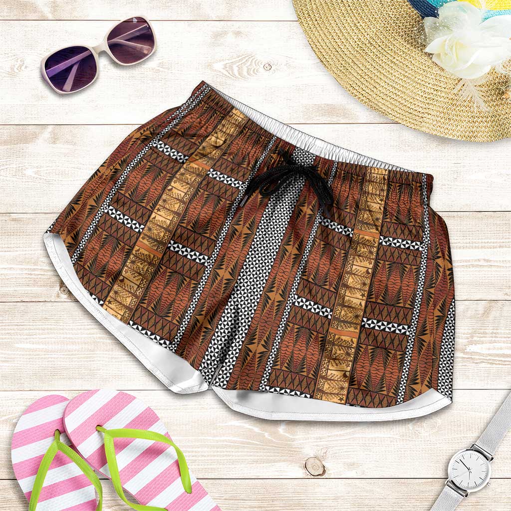 Malo e Lelei Tonga Shorts for Women Tongan Ngatu Tapa Cloth - Polynesian Pride