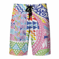 Maori Kowhaiwhai Taniko Patchwork Rainbow Motifs Board Shorts