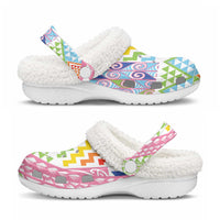 Maori Kowhaiwhai Taniko Patchwork Rainbow Motifs Fleece Clogs