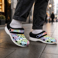 Maori Kowhaiwhai Taniko Patchwork Rainbow Motifs Fleece Clogs