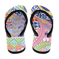 Maori Kowhaiwhai Taniko Patchwork Rainbow Motifs Flip Flops