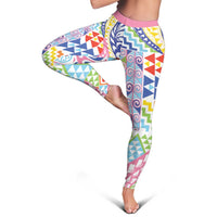 Maori Kowhaiwhai Taniko Patchwork Rainbow Motifs Leggings