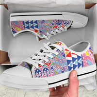 Maori Kowhaiwhai Taniko Patchwork Rainbow Motifs Low Top Shoes
