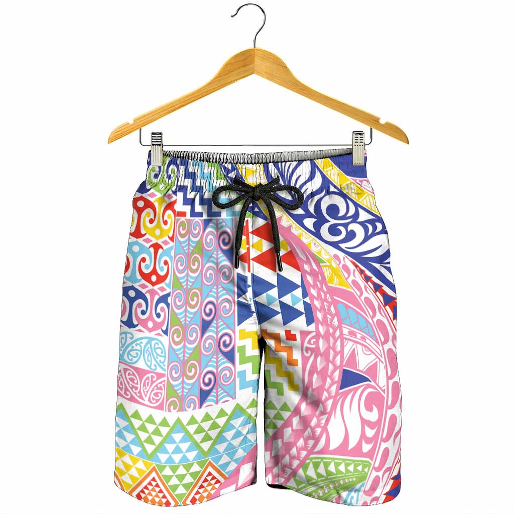 Maori Kowhaiwhai Taniko Patchwork Rainbow Motifs Shorts for Men