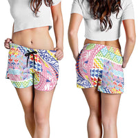 Maori Kowhaiwhai Taniko Patchwork Rainbow Motifs Shorts for Women