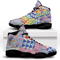 Maori Kowhaiwhai Taniko Patchwork Rainbow Motifs Sneakers J13