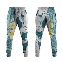 Maori Manta Ray Plumeria Teal Jogger Pants LT01 Teal - Polynesian Pride