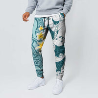 Maori Manta Ray Plumeria Teal Jogger Pants LT01 - Polynesian Pride