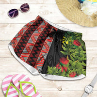 Maori Tukutuku Shorts for Women with Ferns Pohutukawa and Kowhai Tribal Moko Patterns