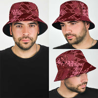 Maroon Aloha Hawaii Bucket Hat Hawaiian Kakau Ohia Lehua Lei - Polynesian Pride