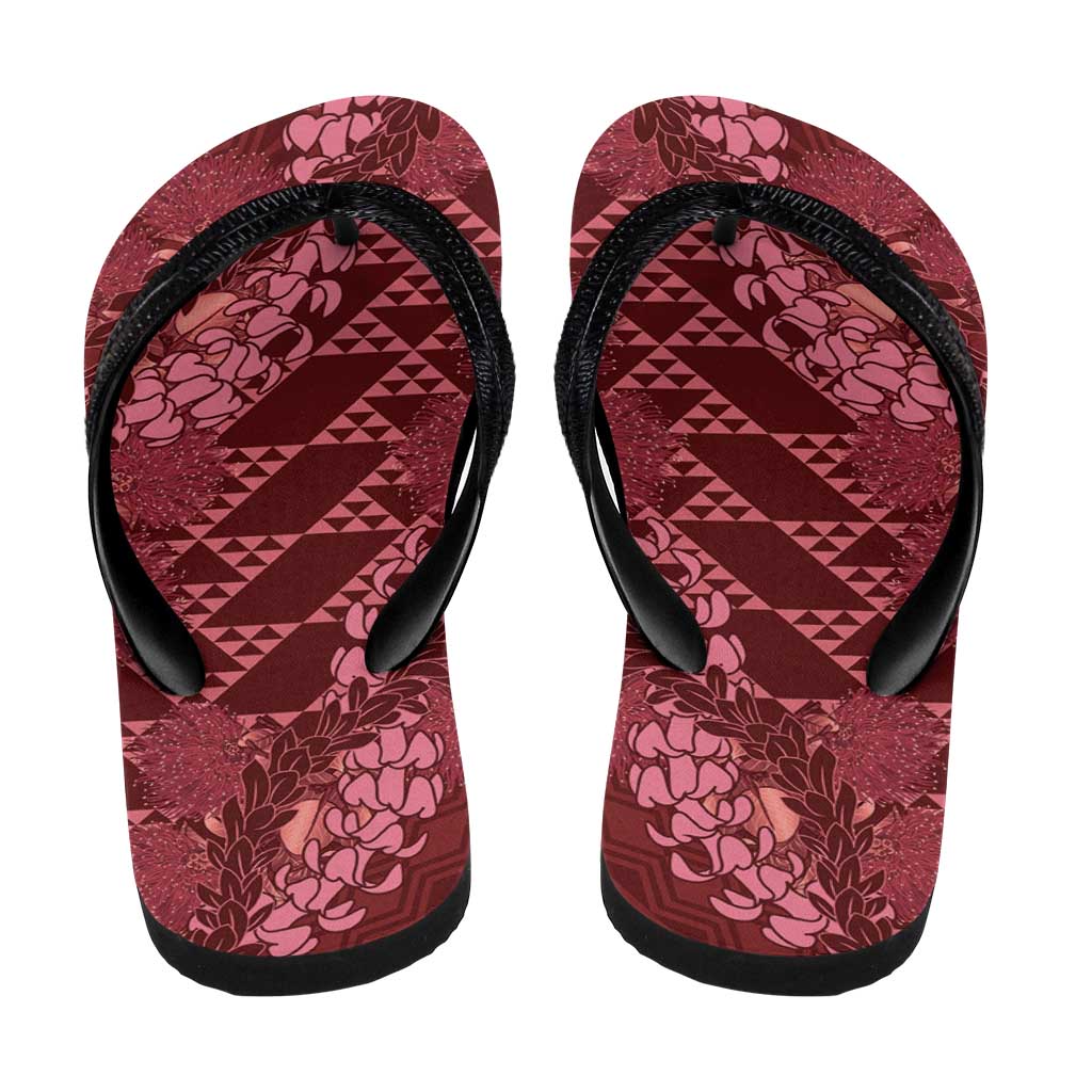 Maroon Aloha Hawaii Flip Flops Hawaiian Kakau Ohia Lehua Lei - Polynesian Pride