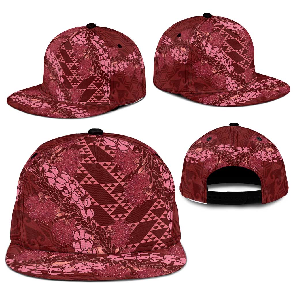 Maroon Aloha Hawaii Snapback Cap Hawaiian Kakau Ohia Lehua Lei - Polynesian Pride