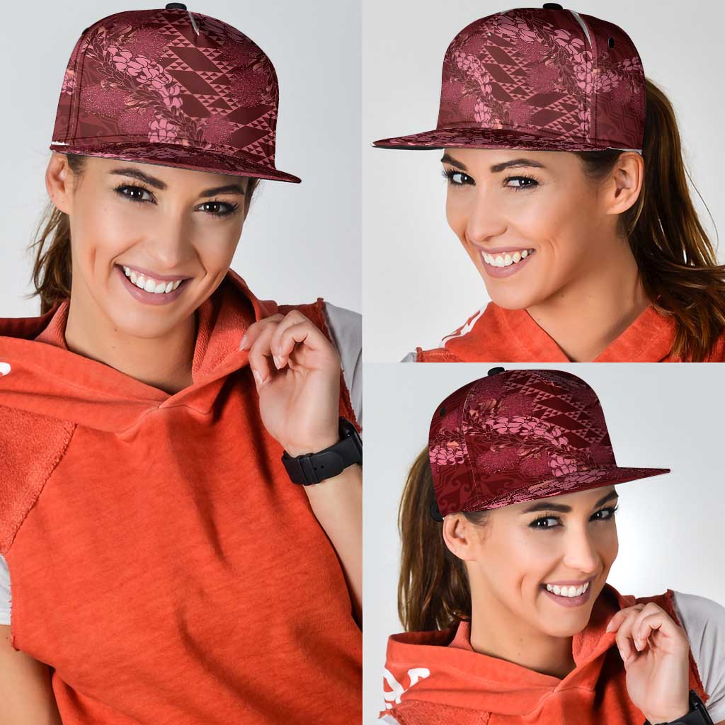 Maroon Aloha Hawaii Snapback Cap Hawaiian Kakau Ohia Lehua Lei - Polynesian Pride