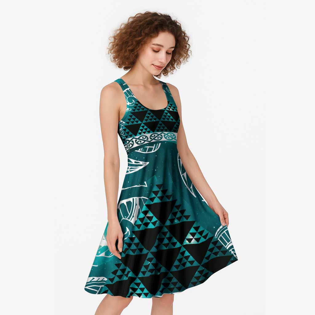 Matariki New Zealand Midi Dress NZ Niho Taniwha Maori New Year Cyan Galaxy