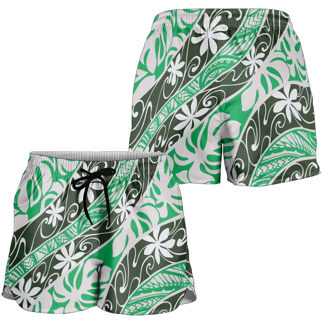 Matie Tahiti Tiare Monstera Shorts for Women Polynesian Pattern Curve Style - Polynesian Pride
