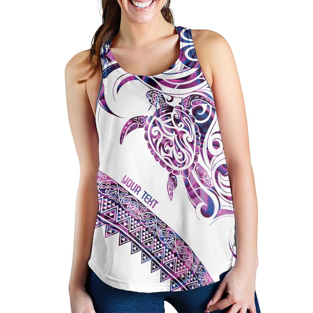 Mawhero Paua Shell Kowhaiwhai Taniko Personalised Women Racerback Tank Turtle Tattoo Maori Tribal Style