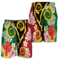 Melanesian Vanuatu Tribal Boar Tusk Shorts for Men Tropical Plants and Namele Motifs - Polynesian Pride