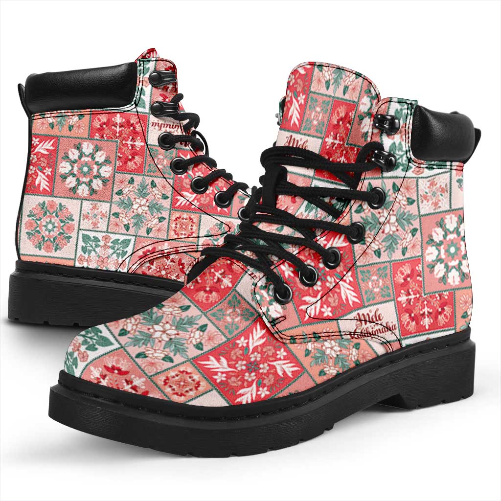 Mele Kalikimaka Hawaii Christmas All Season Boots Ulaula Seamless Floral Motif - Polynesian Pride